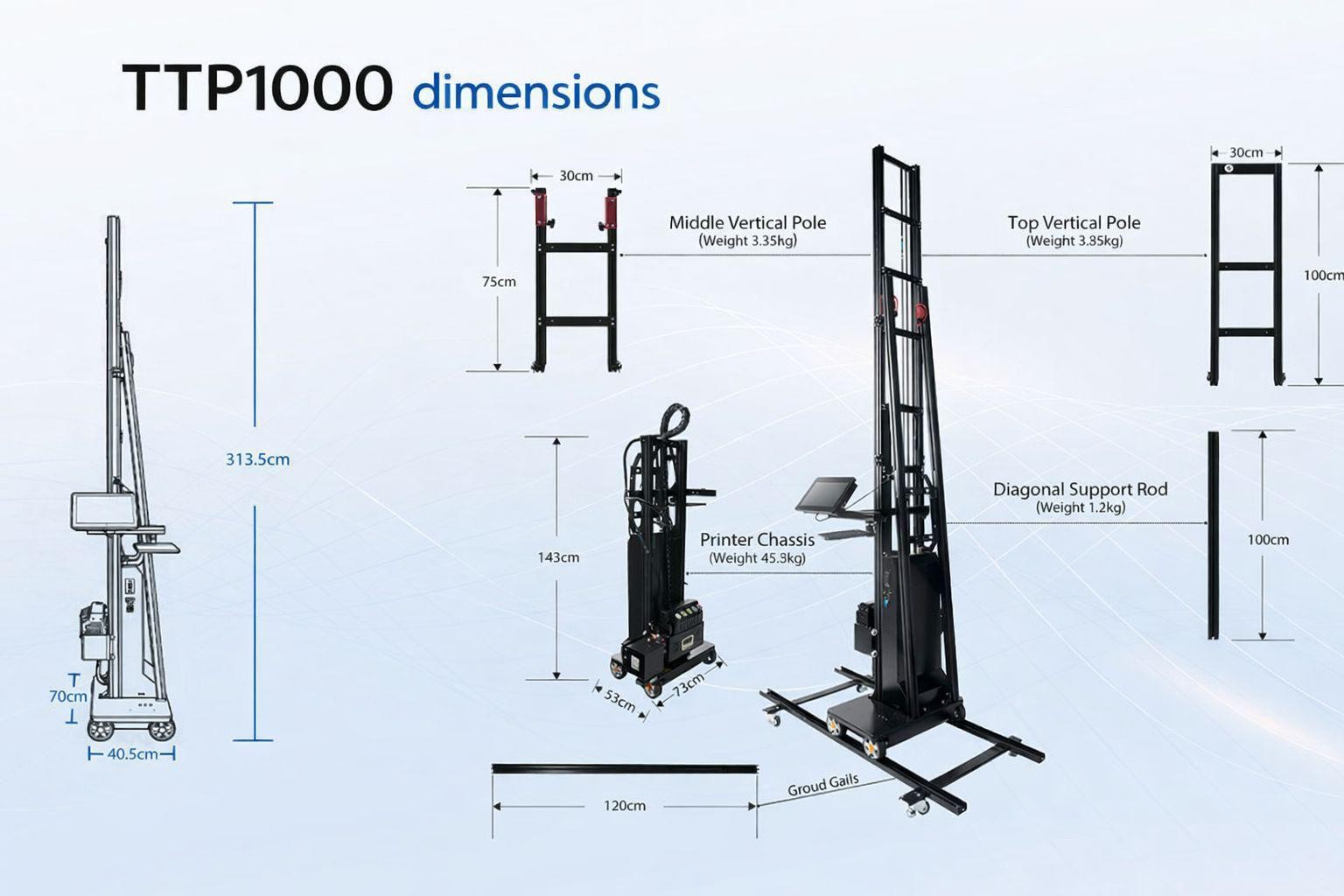 TPP1000 Wall Printer Dimensions and Specifications