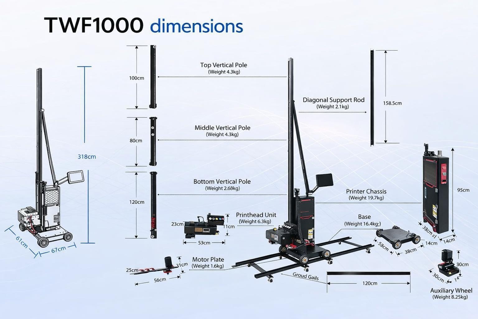 TWF1000 Wall & Floor Printer Dimensions and Specifications